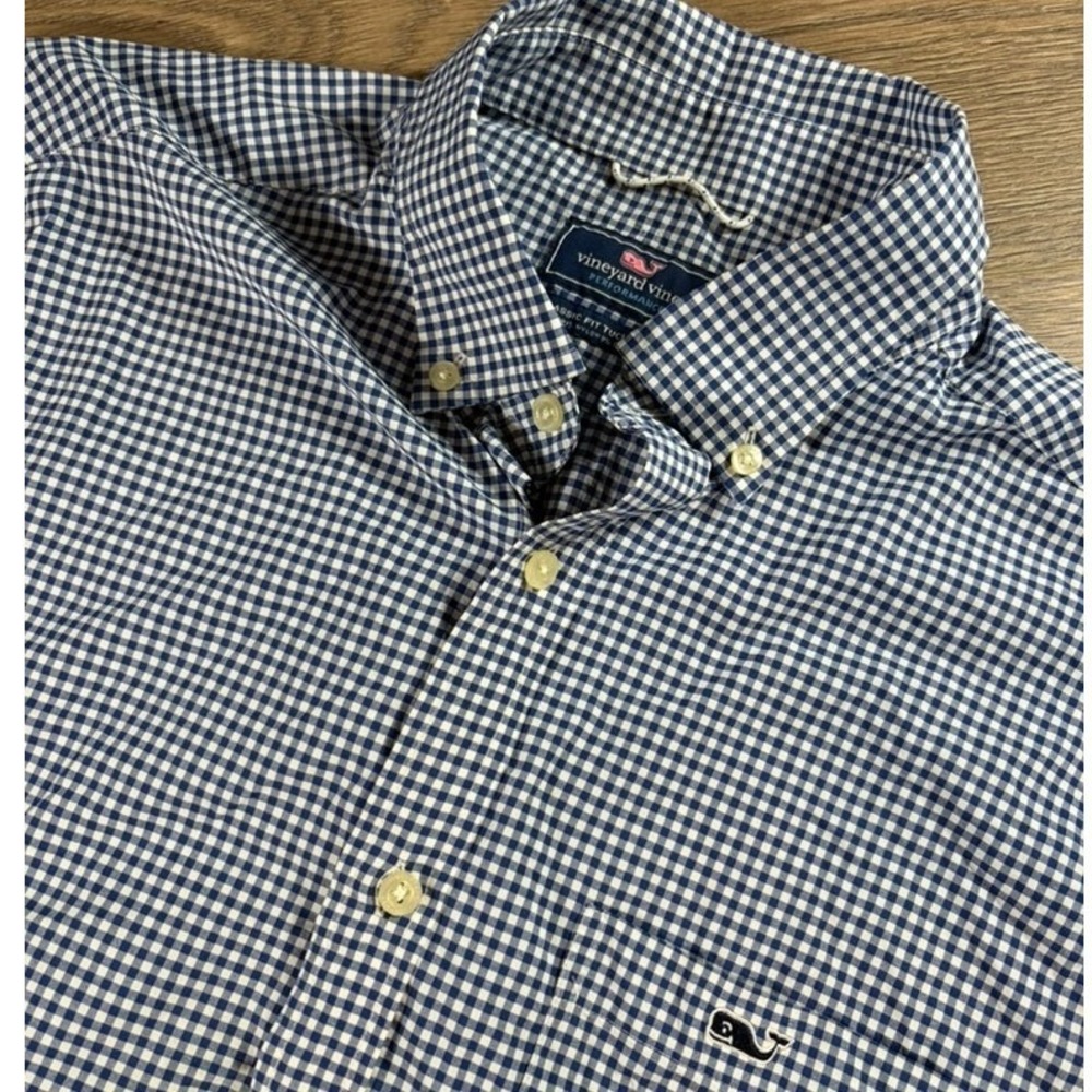 Vineyard Vines Performance Classic Fit Tucker Shirt Blue Gingham Mens Medium